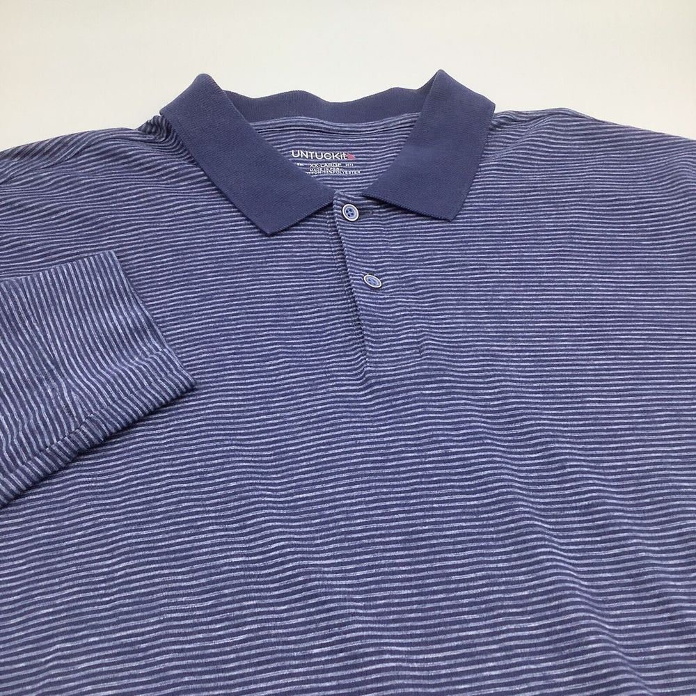 Untuckit Mens Cerro Long Sleeve Polo Blue‎ Striped Size XXL
